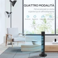 Ventilatore a Torre 45W a 4 Modalità e 3 Velocità con Timer da 12h, in ABS, Ø31.5x93 cm, Nero