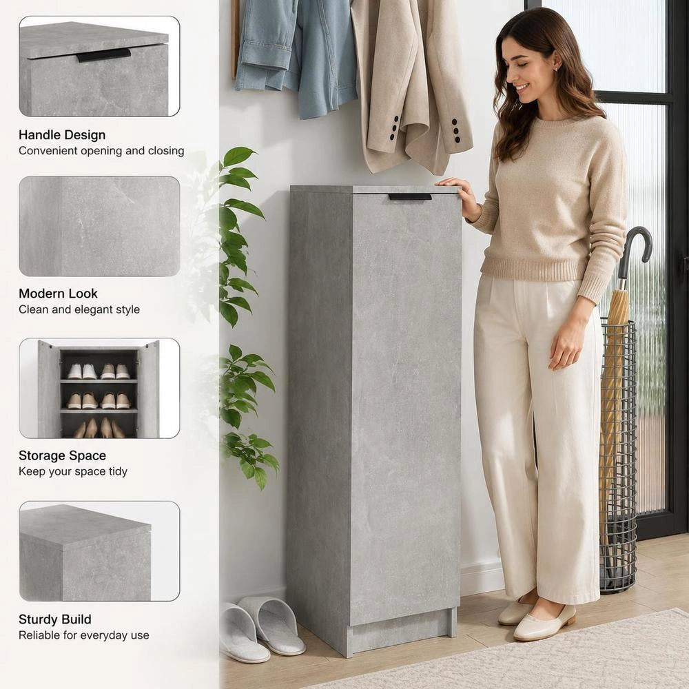 Shoe Cabinet, Concrete Grey, 30x35x100 Cm, Wood-based Material