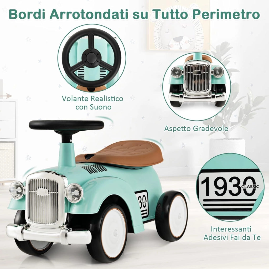 Macchinina Cavalcabile a Spinta per Bambini, Macchinina Giocattolo con Spazio di Archiviazione Ruote e Adesivi, Regalo per Bambini 18-36 Mesi (Verde)