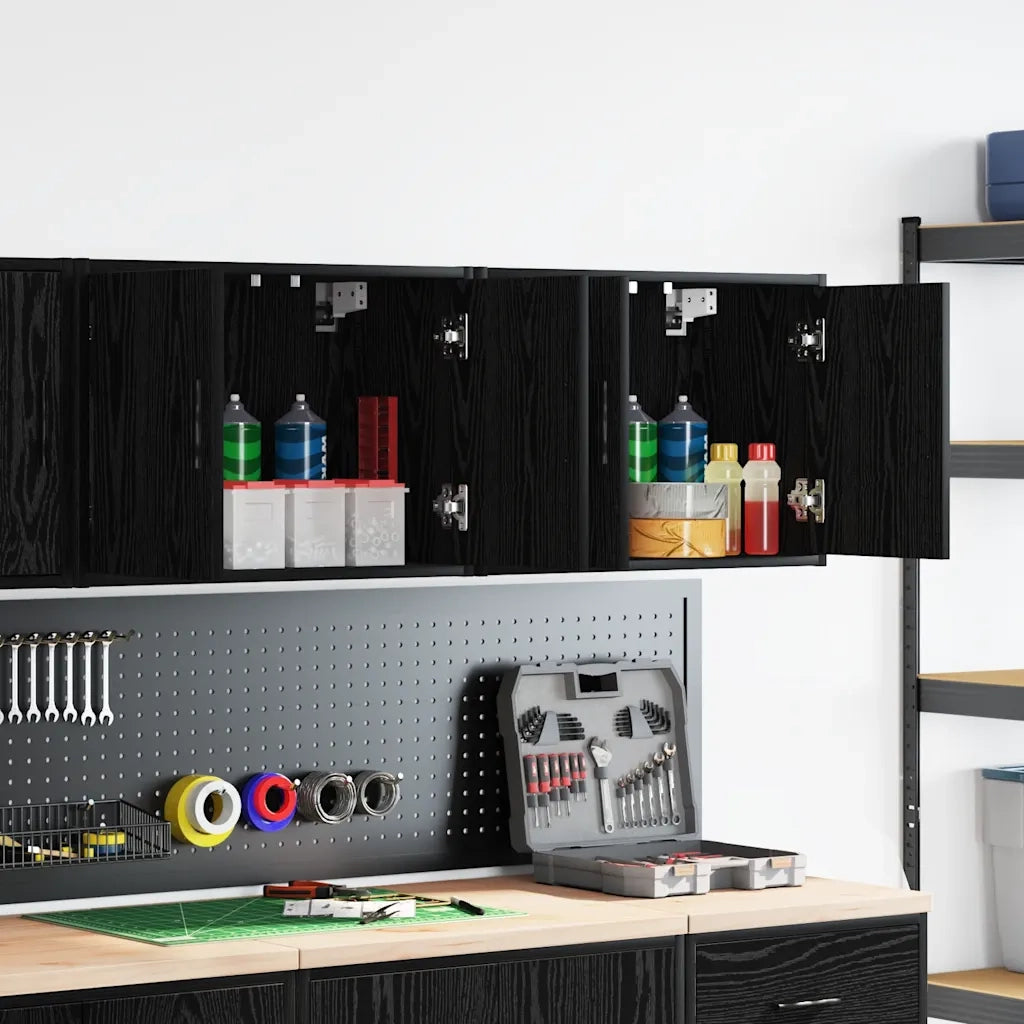 Pensili per Garage 2 pz Neri in Legno Multistrato 860646