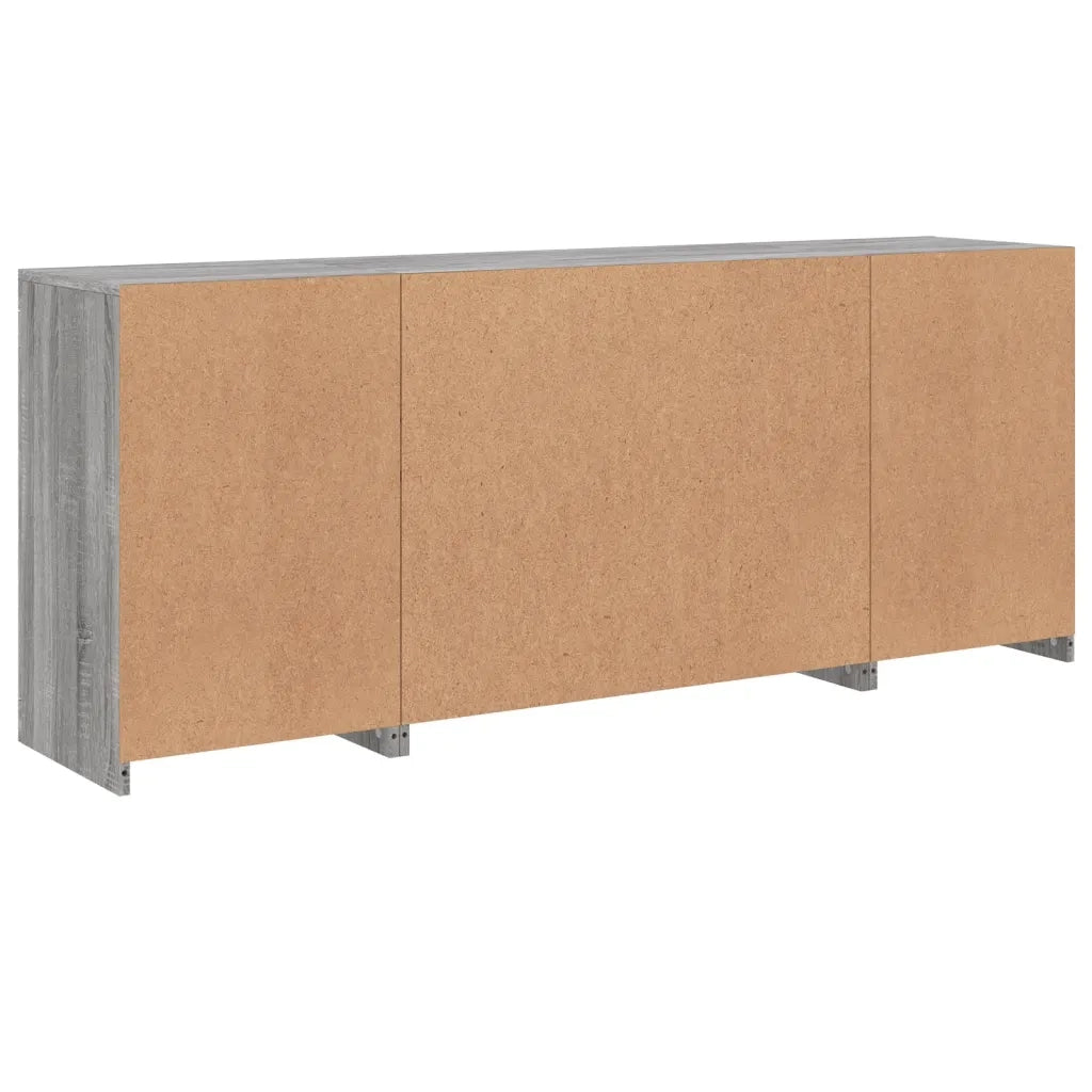 Credenza con Luci LED-Buffet-Armadio da cucina Grigio Sonoma 163x37x67 cm