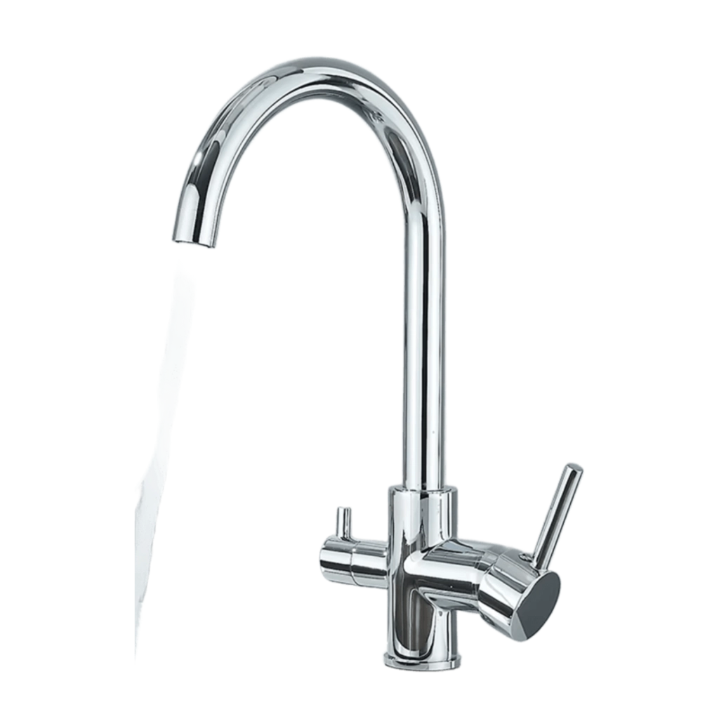 JULIE | Rubinetto per acqua potabile a 3 vie cromato|per osmosi in acciaio inossidabile da cucina|miscelatore: ruotabile a 360° | Filtra 3 connessioni