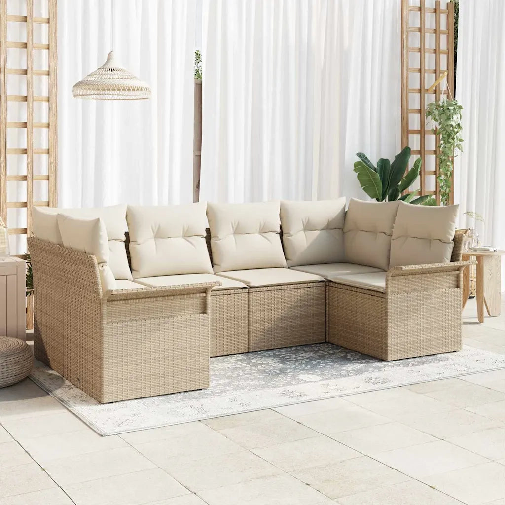 Set Divano da Giardino con cuscino 6 pcs Beige Poly Rattan