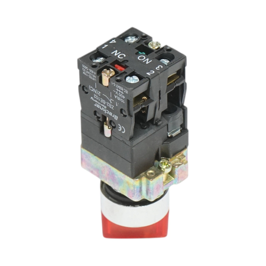 Selettore a 2 posizioni con blocco e indicatore di segnalazione LED rosso 1NO+1NC, 24V, LAY5 Breckner Germany
