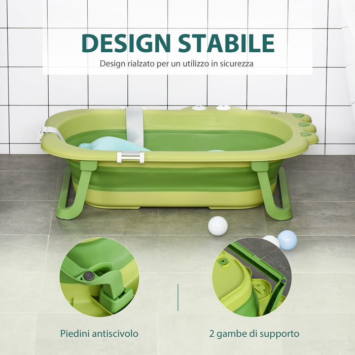 Vaschetta Bagnetto per Bambini 80x53,9x20,8 cm Antiscivolo Pieghevole Verde