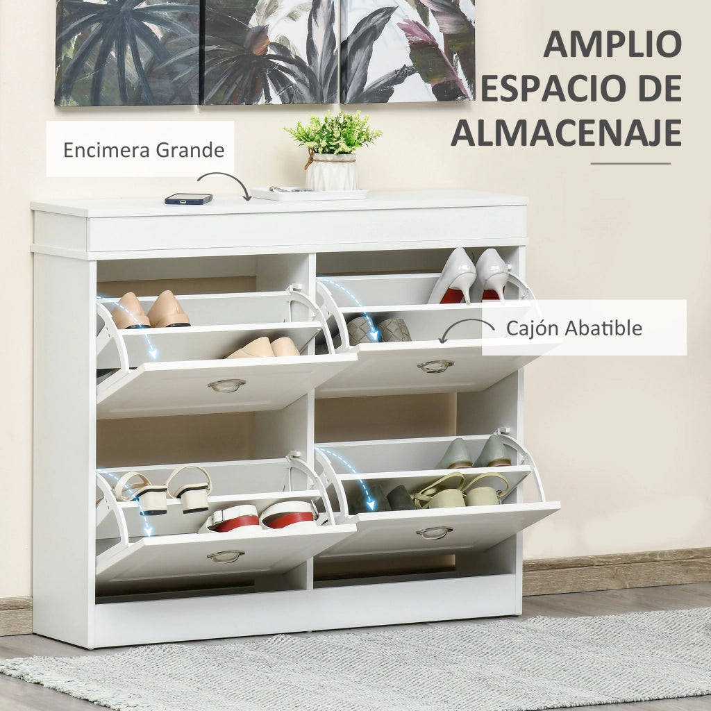 Scarpiera Stretto 4 Ante con Ripiani Regolabili ¨C Zephmum ¨C Bianco 98x24x83 cm