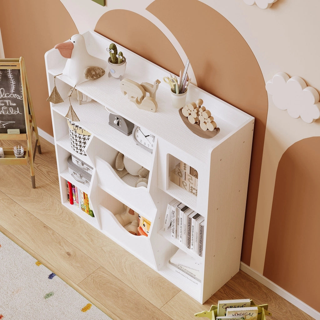 Scaffale bianco per bambini per giocattoli, libri e accessori con 9 scomparti