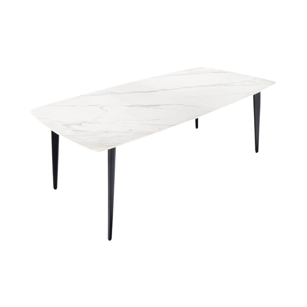 Tavolo da pranzo HEXA 160 cm – Piano in ceramica effetto marmo bianco e struttura in metallo nero