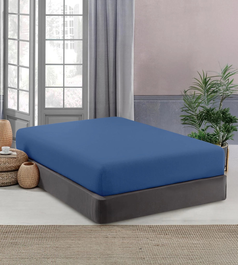 Lenzuolo Sotto No Stiro Con Angoli Elasticizzati Tinta Unita Effetto Raso Fino 27 Cm Lenzuola Microfibra Anallrgica Letto Coprimaterasso  Blu - Matrimoniale