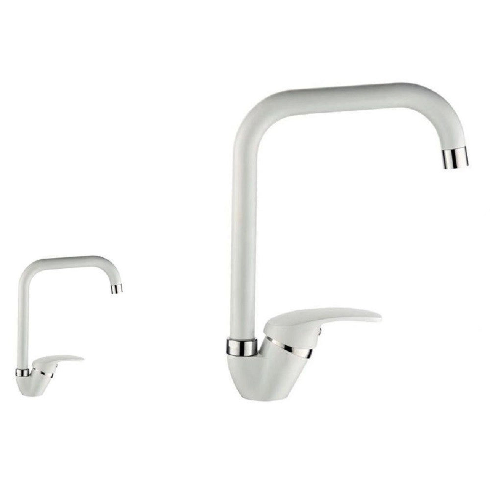Trade Shop - Rubinetto Per Lavello Da Cucina A Canna Alta Quadrato Miscelatore Bianco 52946 -