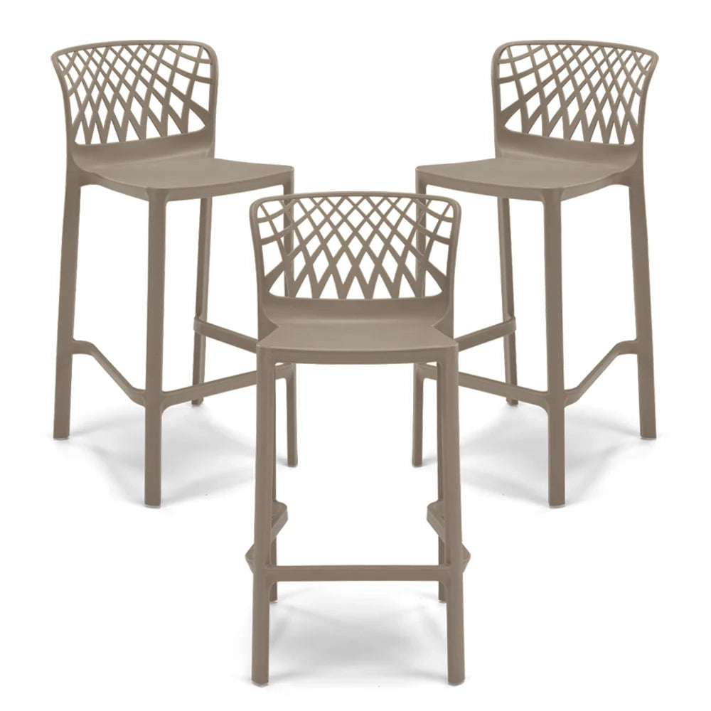 Set 3 Sgabelli Tortora in polipropilene ARKO con poggiapiedi H65, MADE IN ITALY, resistente ai raggi UV, design moderno, ideale per sala da pranzo, cucina, bar, ristoranti o giardino