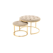 Set 2 Pouf Becky in Velluto Taupe e Metallo Oro