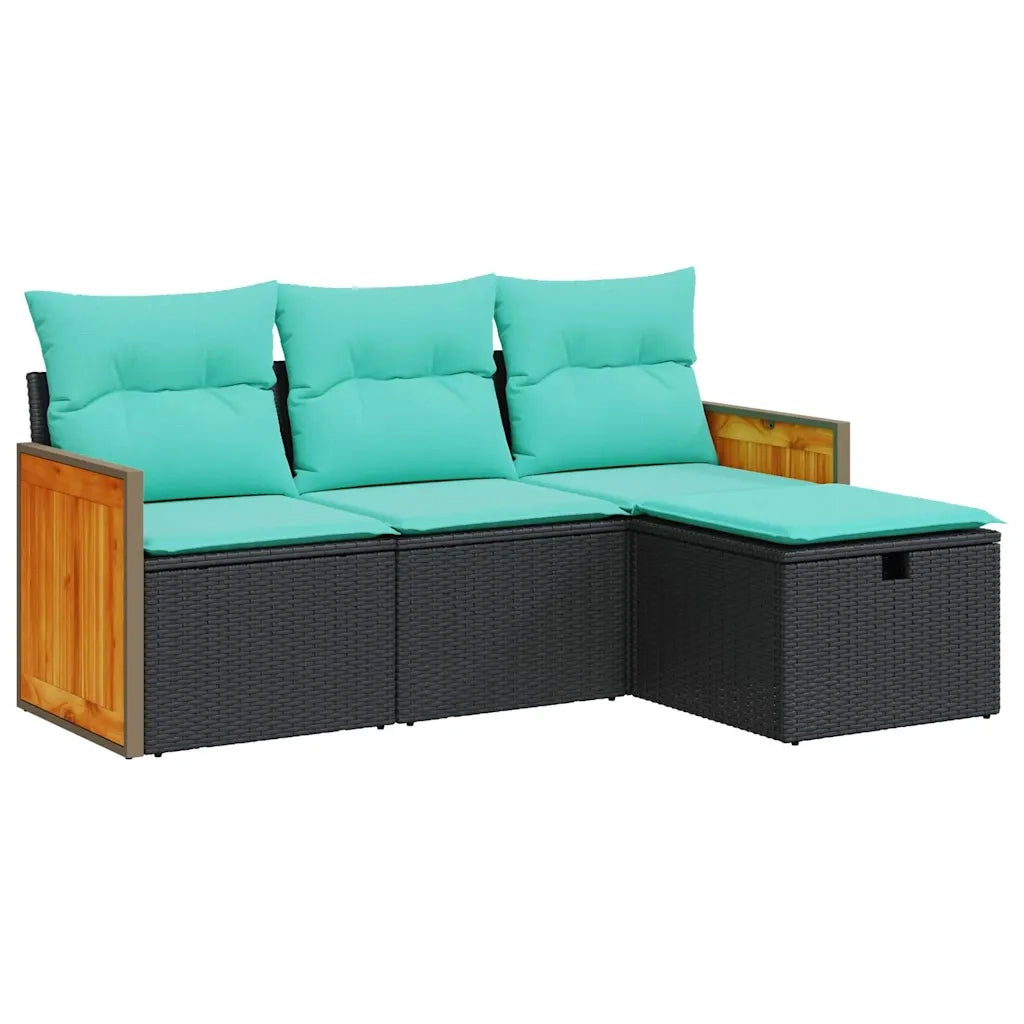 Set Divani da Giardino 4 pz con Cuscini Nero in Polyrattan