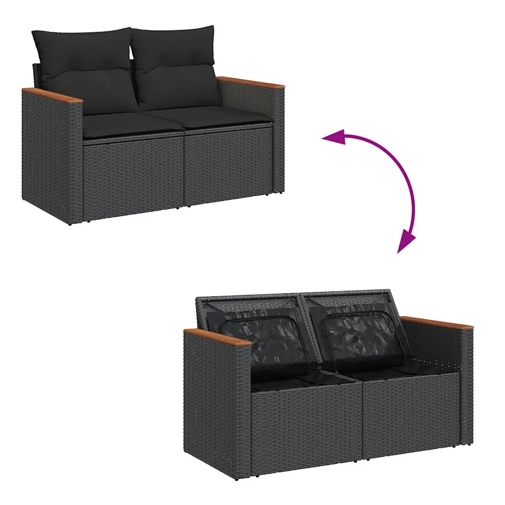 vidaXL Set Divani da Giardino 5 pz con Cuscini in Polyrattan Nero