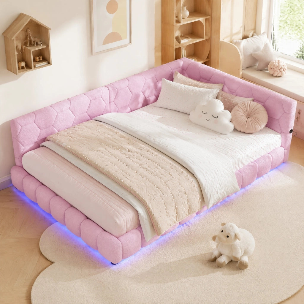 LETTO Divano letto 140x200 cm in velluto rosa con rete a doghe