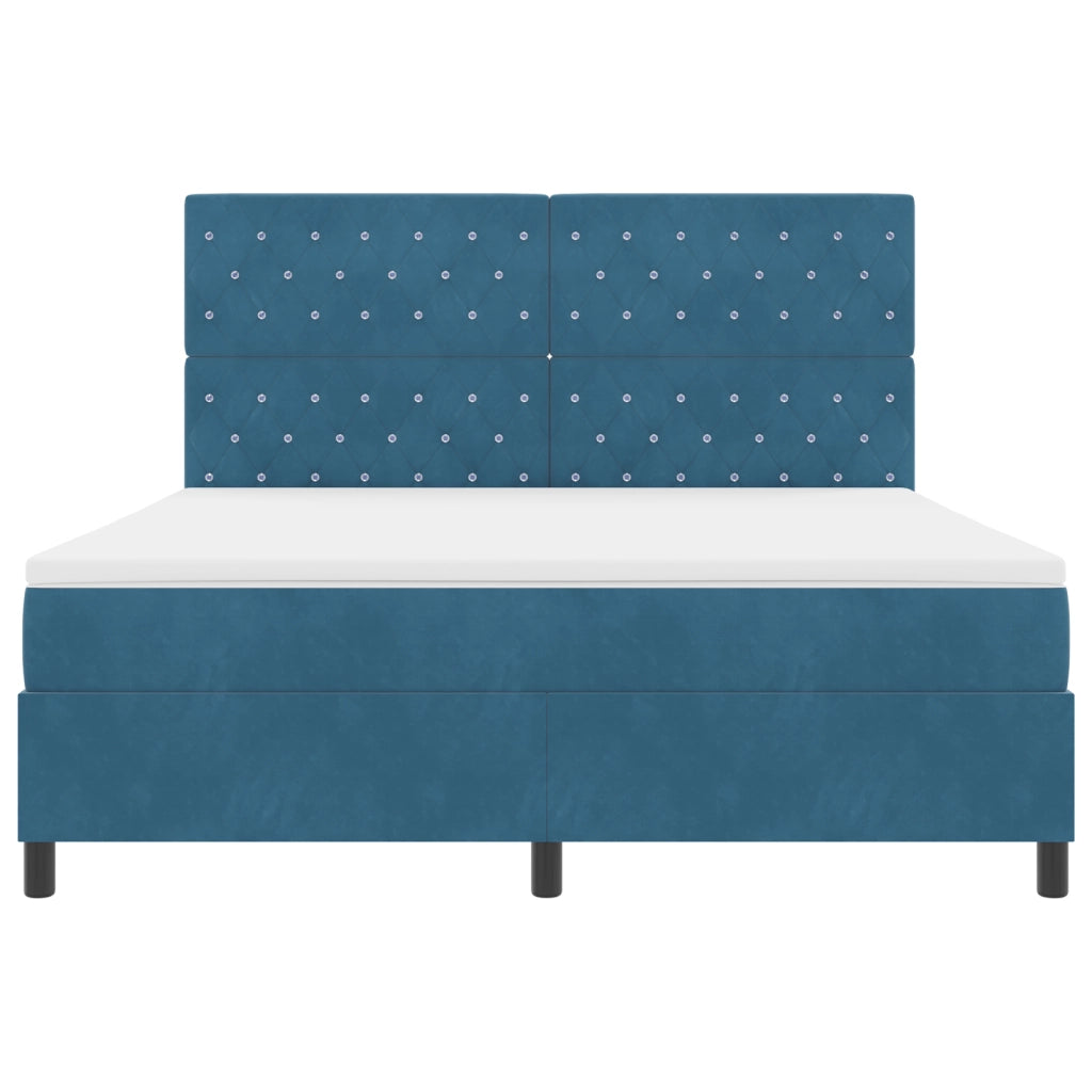 Letto a molle con materasso blu scuro Super King in velluto