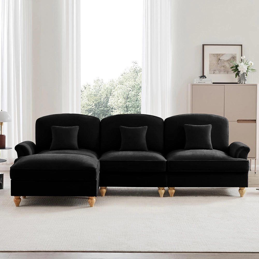 Divano modulare 3 posti - Xylo - Forma L, chenille, mid-century, nero