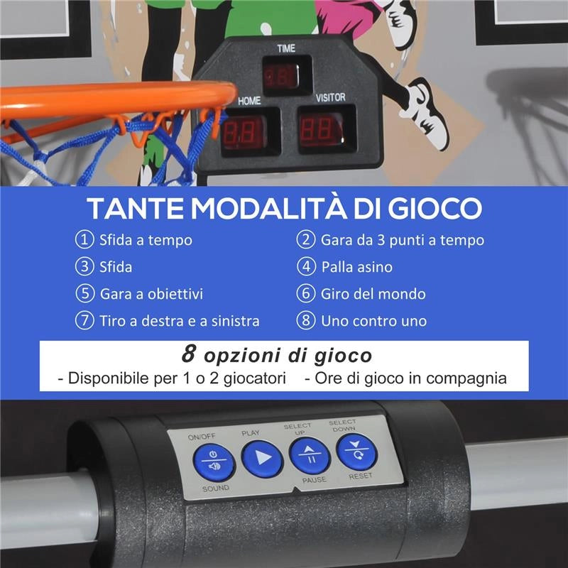 CANESTRI BASKET CON TABELLONE LED 4 PALLONI E 8 MODALITA DI GIOCO 205X110X205 CM BIANCO E NERO