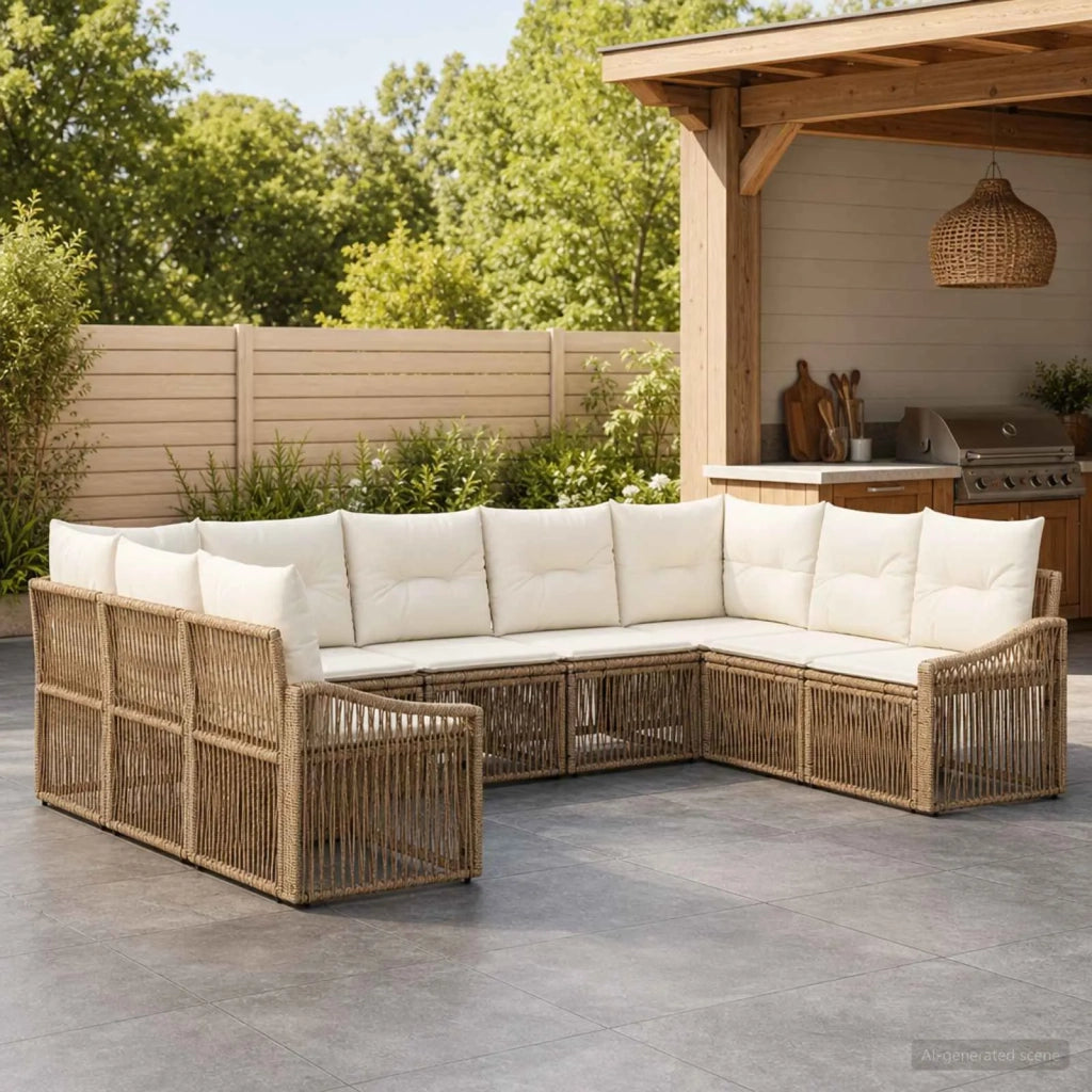 Set Divano da Giardino 9 pz Beige polyrattan 3436110