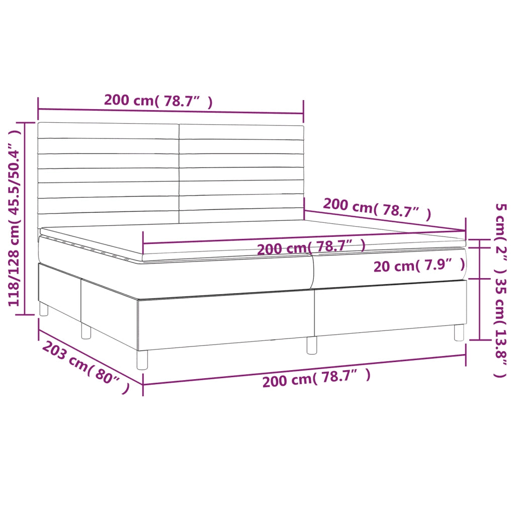 Letto a Molle Materasso e LED Blu 200x200cm in Tessuto 3134987