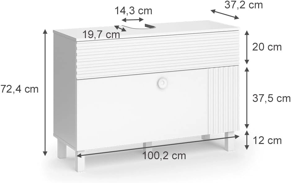 Mobile sottolavabo per bagno Sola, Bianco, 100.2 x 72.4 cm con 2 cassetti, adatto al montaggio a parete per spazio di archiviazione aggiuntivo