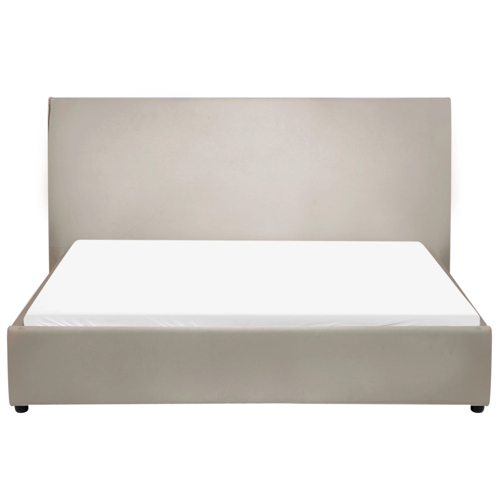 Letto con rivestimento in velluto tortora UE King Size 160x200cm Grande testata classica contenitore Doghe in legno