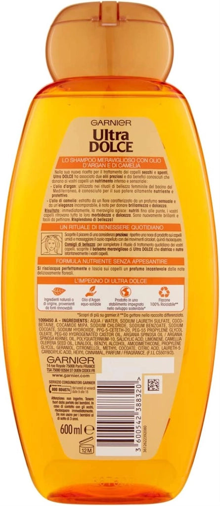 ULTRA DOLCE SHAMPOO CAPELLI 600ML MERAVIGLIOSO OLIO D'ARGAN E DI CAMELIA
