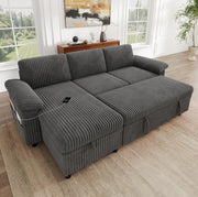 Divano angolare L con funzione letto; ottomana reversibile con contenitore; USB/Type?C; grigio