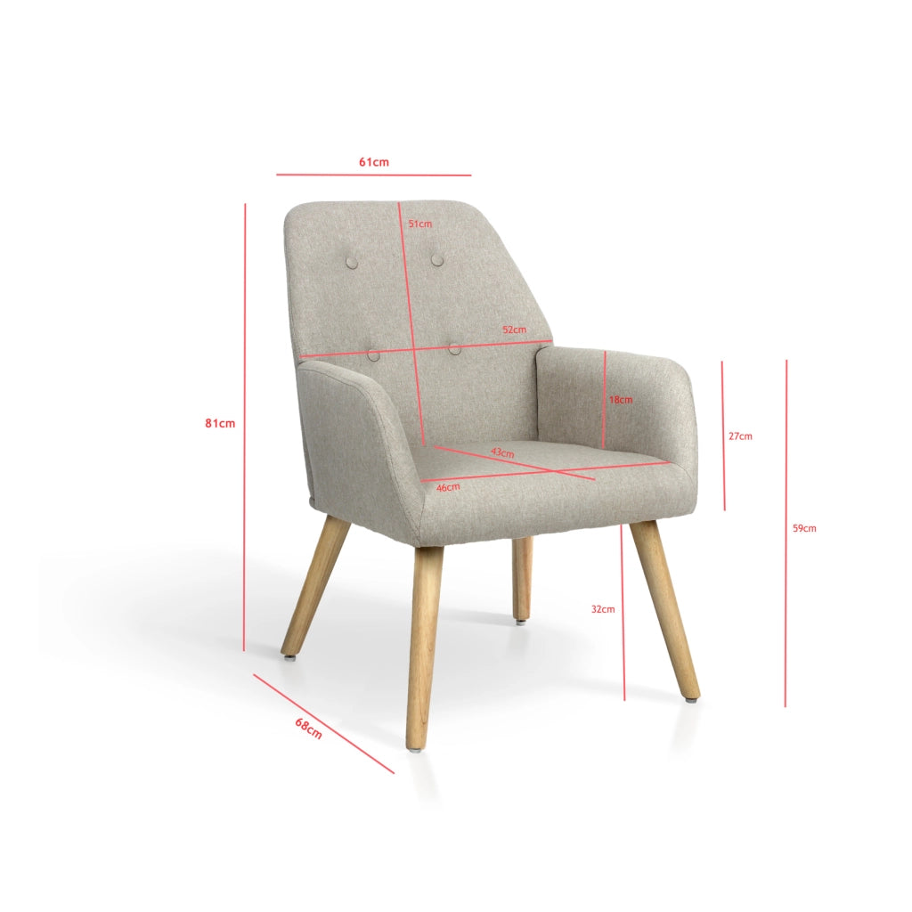 Poltrona Hispanohogar tessuto sabbia con gambe Hispanohogar legno 81x61x68