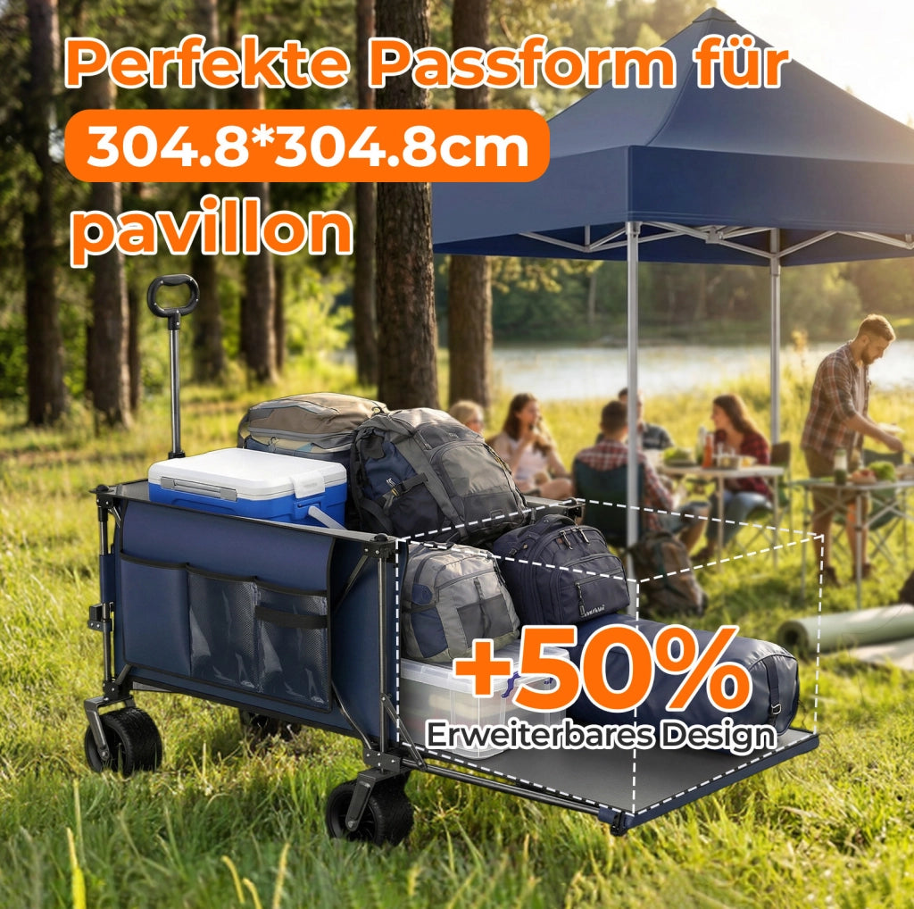 Carrello pieghevole da giardino 140 cm con sponda estensibile; in acciaio e tessuto Oxford; blu grigio