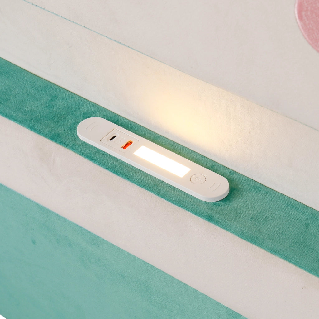 Letto con Sponda 140x200 cm; Letto Singolo - USB; Lampada e Cassetto - Bluverde