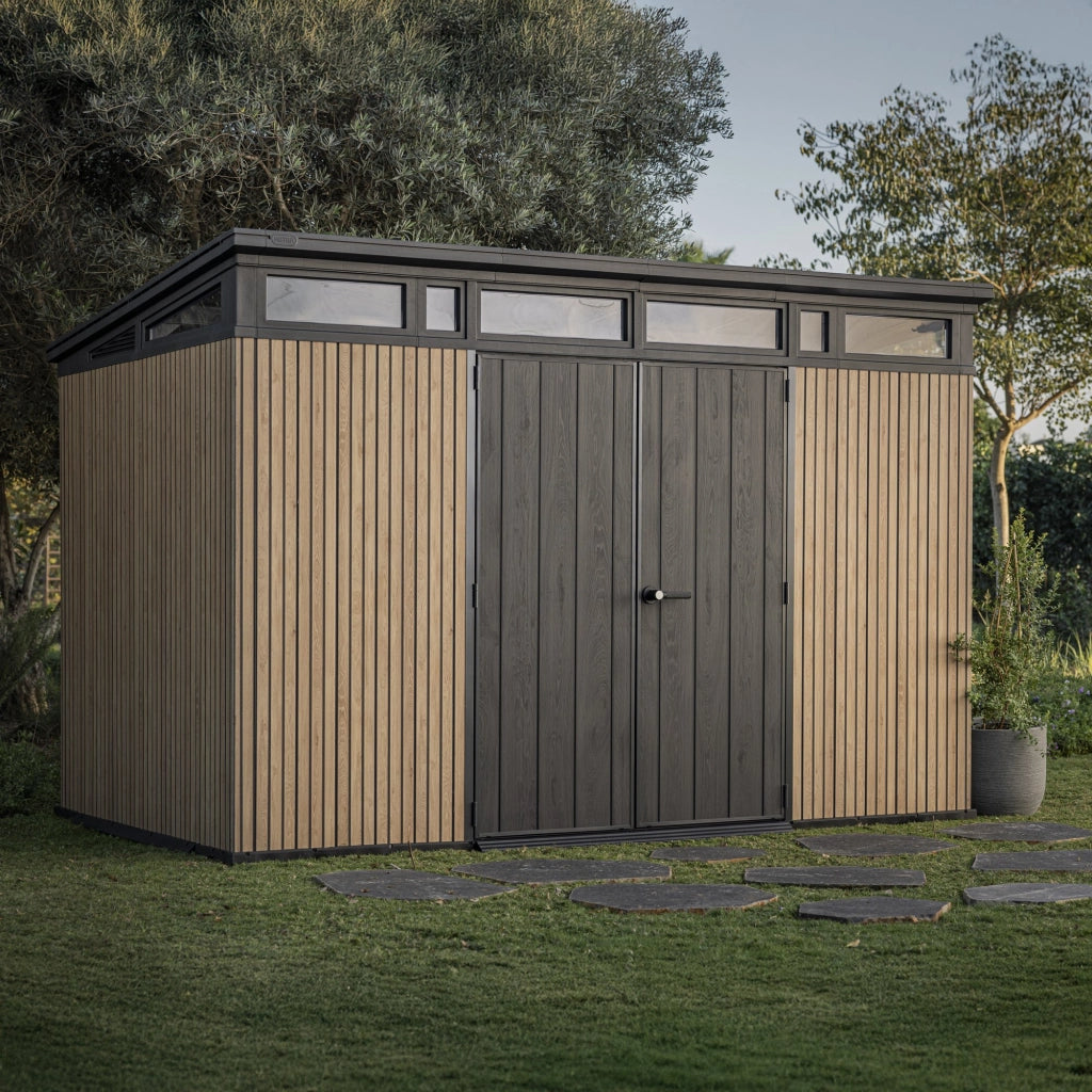 Northfield, Casetta da Giardino Lucchettabile, Finitura in Resina, 340x218x226h cm Marrone Noce