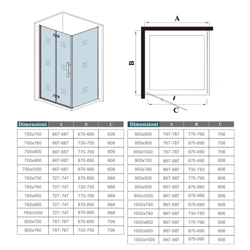 185 cm Box Doccia Angolare 76x80 cm Porta Battente Pieghevole 76 Parete Fissa 80 Vetro Temperato 6 mm Anticalcare Barra Stabilizzatrice da 45 cm Dorato Spazzolato
