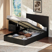 Letto contenitore matrimoniale con doghe in legno massello e sistema idraulico ¨C MINIMAL ¨C 140x200 cm, Nero