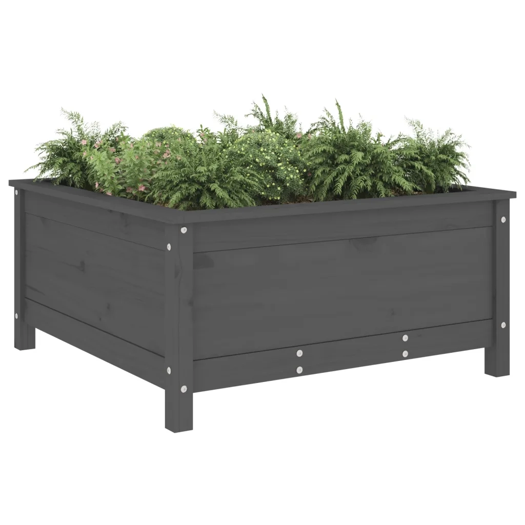 Fioriera da Giardino-Vaso da Esterno-Contenitore per Piante Grigia 82,5x82,5x39cm Legno Massello Pino