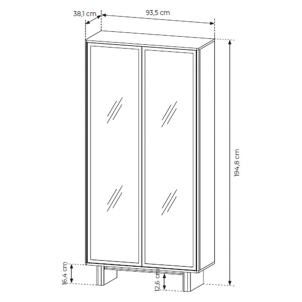 Mobile Espositore Hasa, Vetrina 4 Ripiani, 94x38x195h cm Marrone Rovere