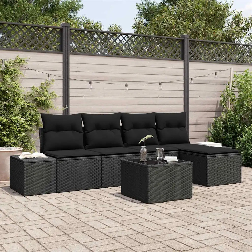 Set Divano da Giardino con cuscino 6 pcs Nero polyrattan 3347033