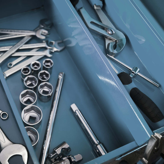 Cassetta portautensili in acciaio 530 x 200 x 250 mm con 7 scomparti e maniglia