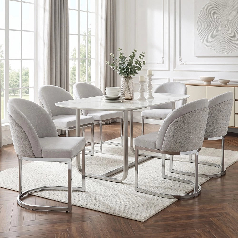 Set 2 sedie da pranzo ¨C Minimal ¨C grigio chiaro tessuto chenille gambe metallo argento stile moderno