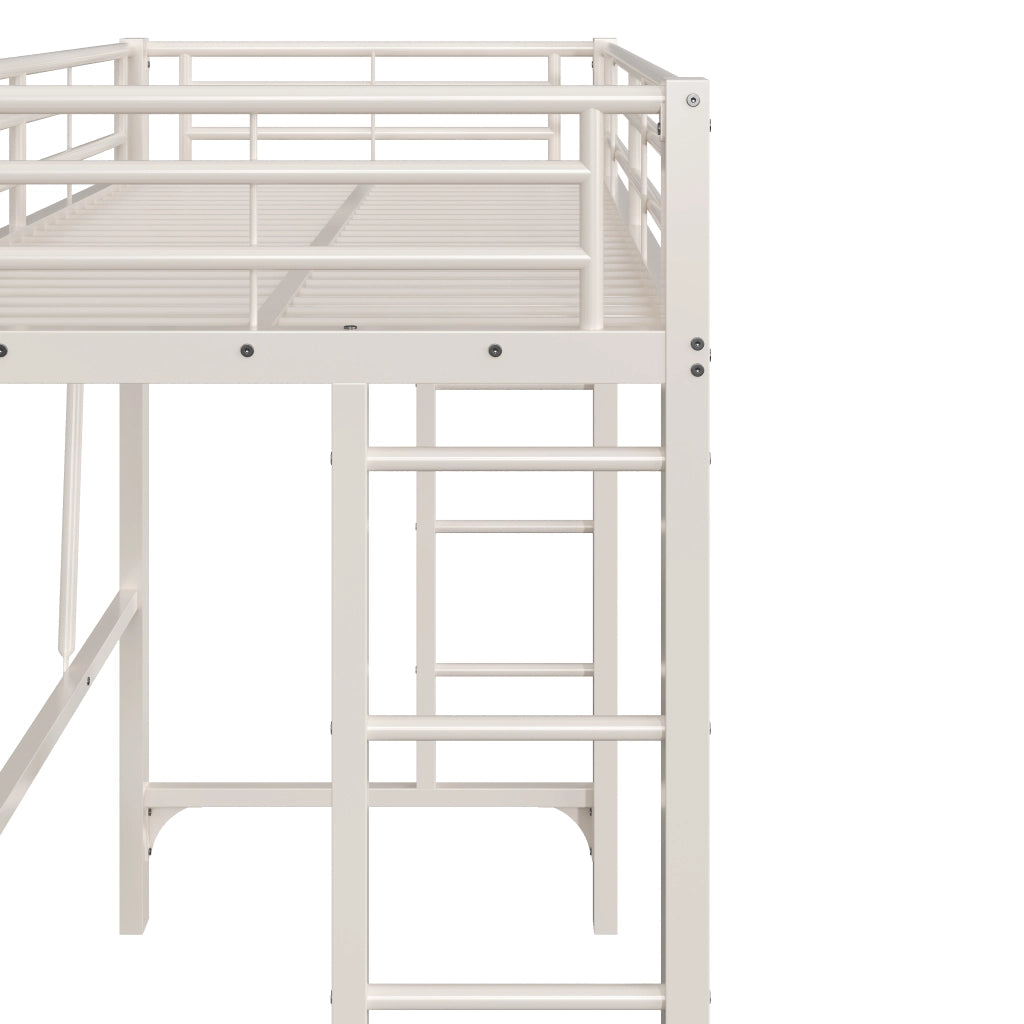 Letto a soppalco 90x200 cm – con doppia scala e spazio sottoletto modulabile – metallo – bianco