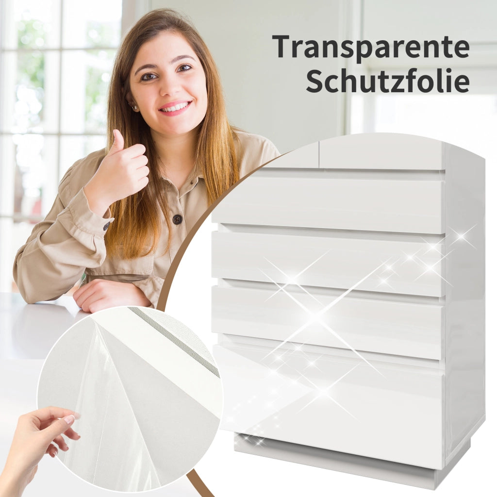 OKWISH Comò con 6 Cassetti e LED, Controllo Tramite App e Touch, per Camera da Letto o Soggiorno, Bianco, 73 x 39 x 115 cm