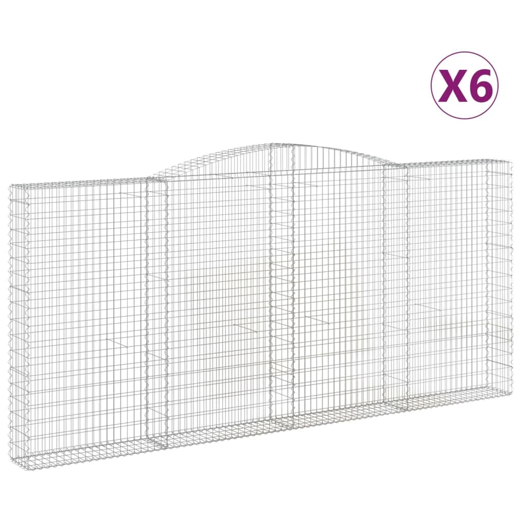Cestini gabbioni recinzione a gabbia muro di contenimento ad arco 6 pezzi 400 x 30 x 180/200 cm ferro zincato argento 02_0041038