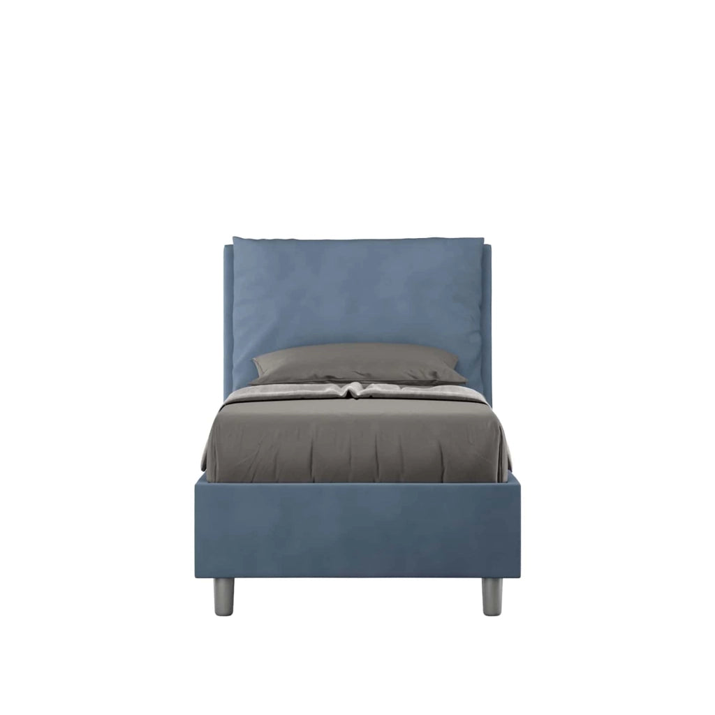 BS COM Letto singolo con rete imbottito 90x190 microfibra blu
