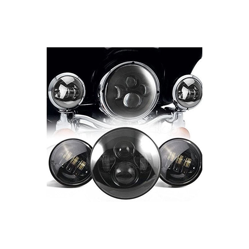 Faro Led 7 Pollici 40W Headlight Proiettore + 2 Luci Led 4,5 Pollici 30W Fendinebbia Compreso Staffa di Fissaggio Per Moto Harley Davidson