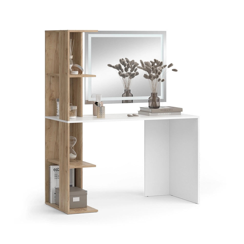 Vicco Tavolo da toeletta Bianco/Sonoma 122.2 cm con specchio a LED
