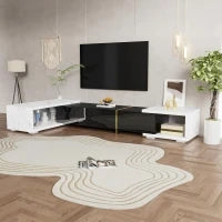 Mobile TV Moderno e Girevole con Lunghezza Variabile, Design Elegante in Effetto Marmo Bianco e Nero, 140-260x40x30 cm