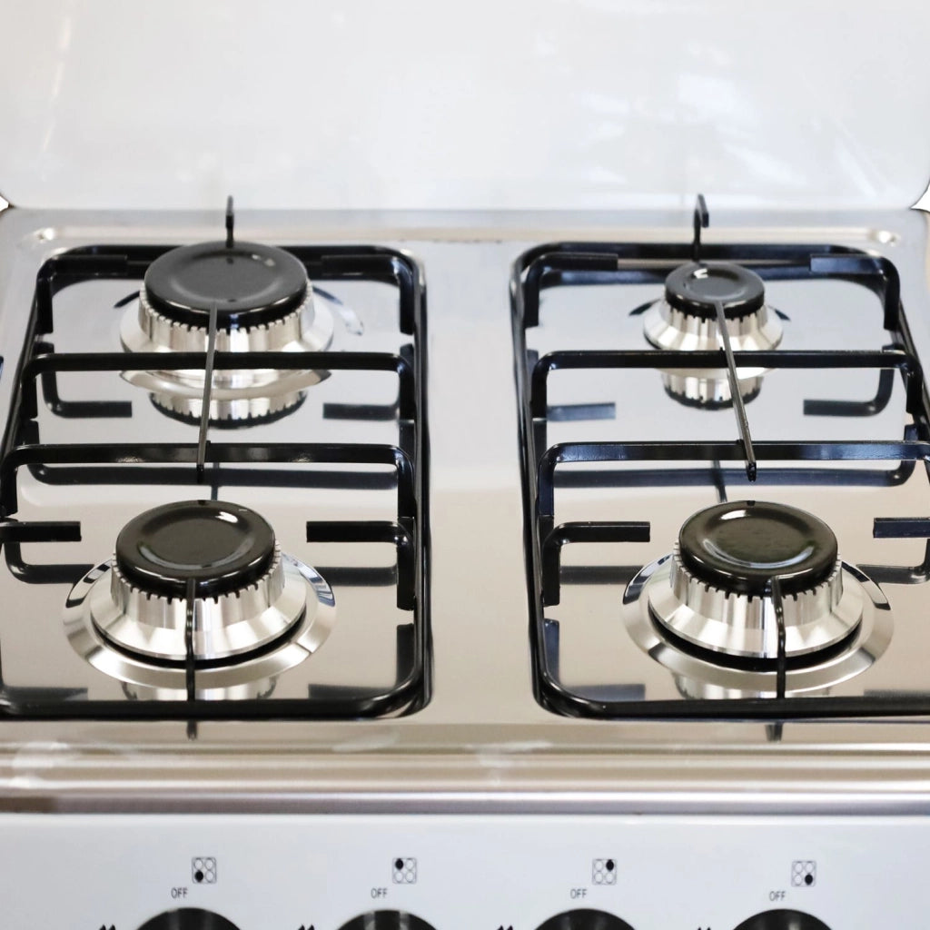 Marvin Fornello a Gas 4 Fuochi da Campeggio Piano Cottura con Supporto 2 Ripiani in Acciaio Cucina da Esterno Porta Nero