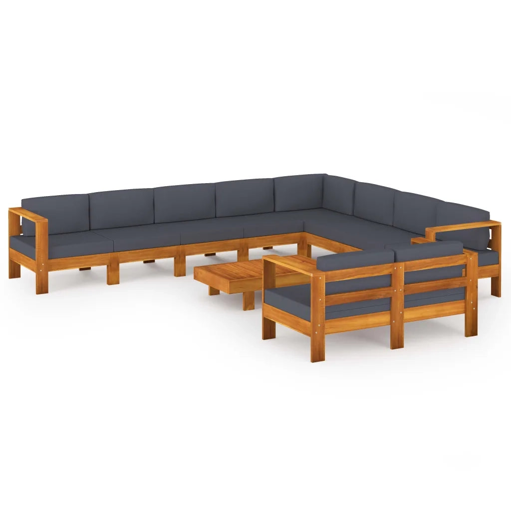 Set Divani Giardino 10Posti Cuscini Grigi Scuro Massello Acacia 3057964