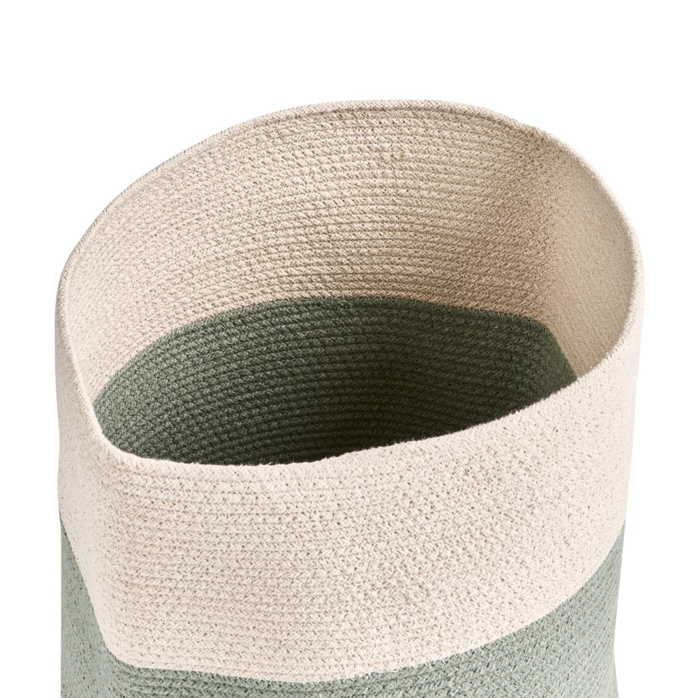 Cesto portaoggetti in cotone beige chiaro e verde con coperchio, cesto per la biancheria, accessori in stile boho