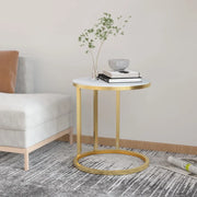 Tavolino Oro e Marmo Bianco 45 cm in Vetro Temperatocod mxl 70551